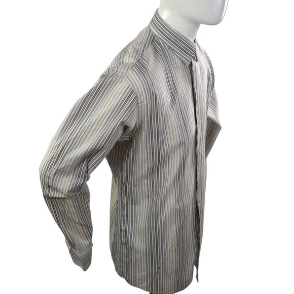 BELLISIMO Men sz M Dress Shirt 2 ply fine cotton vertical stripes Long Sleeve - Picture 2 of 7